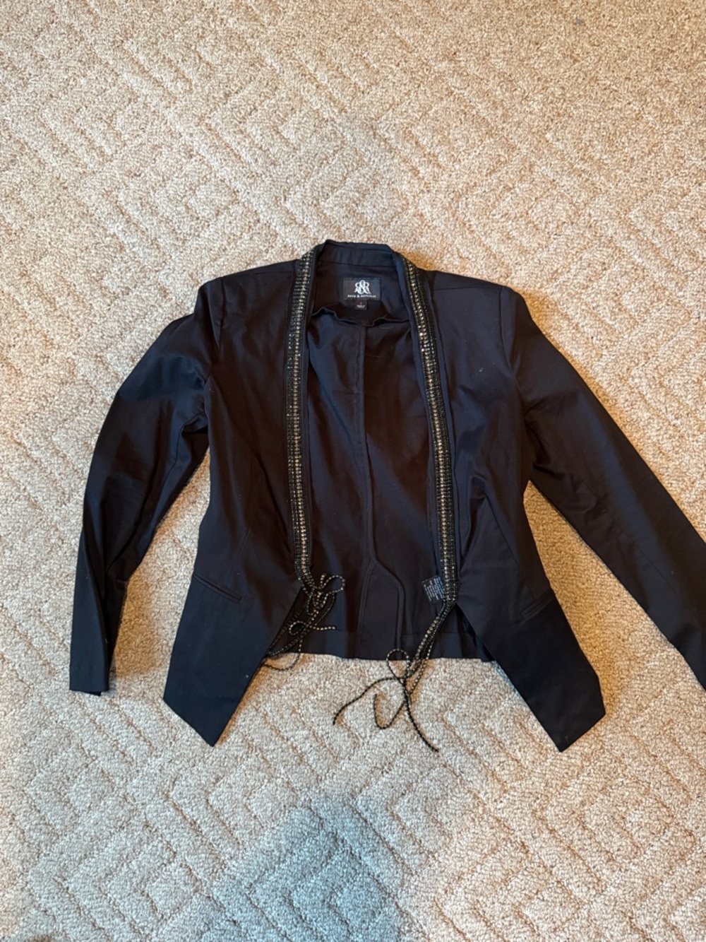 Rock & Republic Black Open-Front Blazer with Beaded Trim size 6
